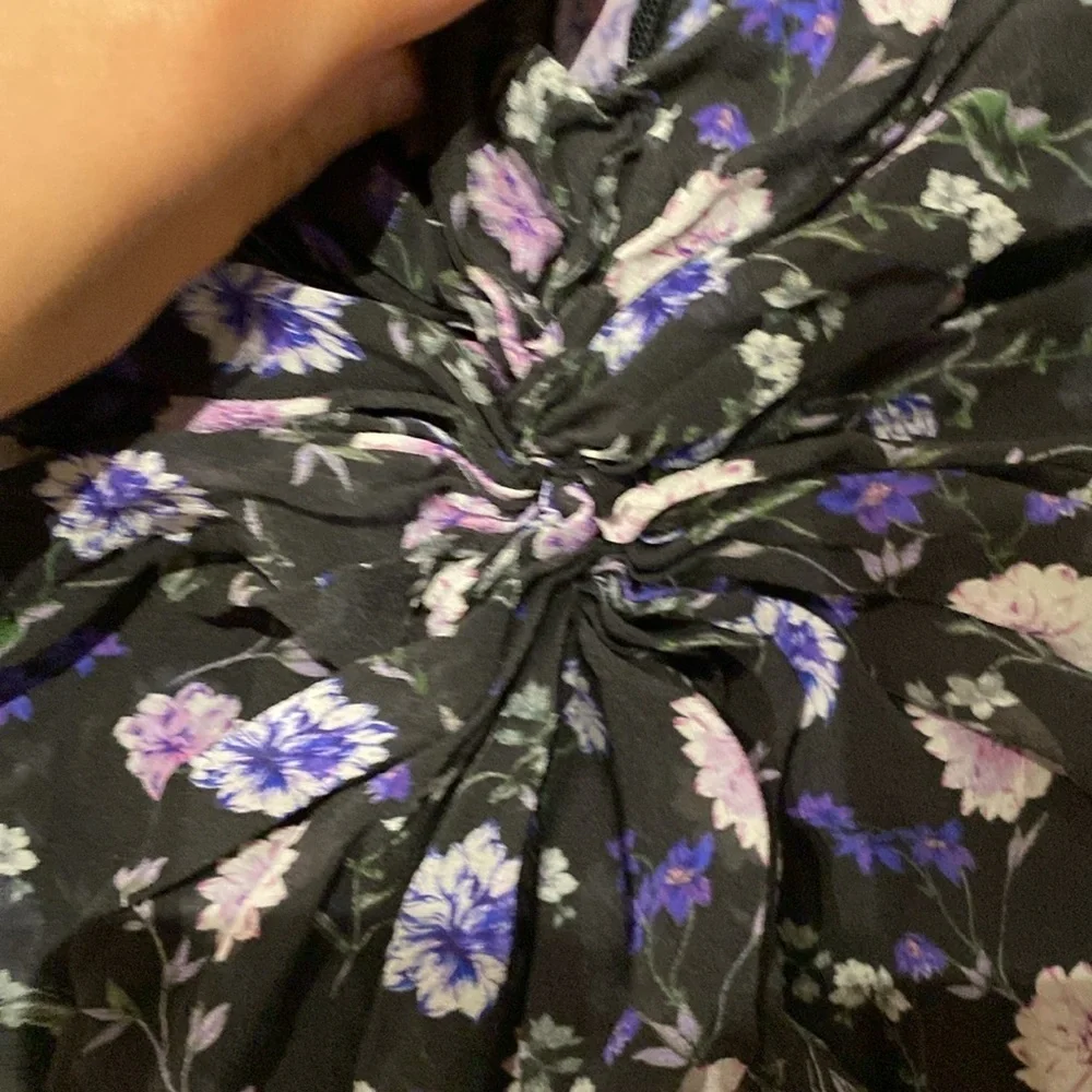 The Kooples / ruched Skirt with purple Floral Print motif buttons 0